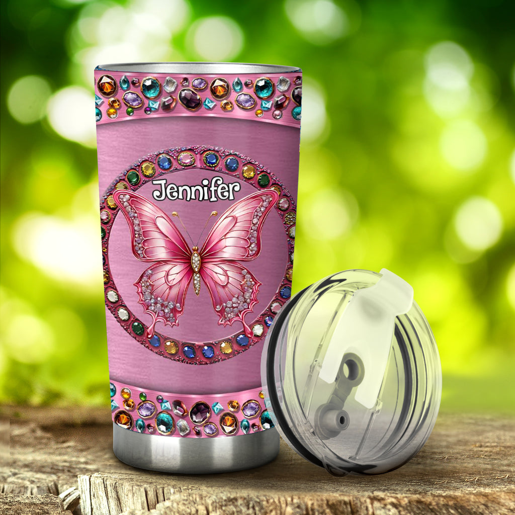 Wunderschöner rosa personalisierter Schmetterlingsbecher