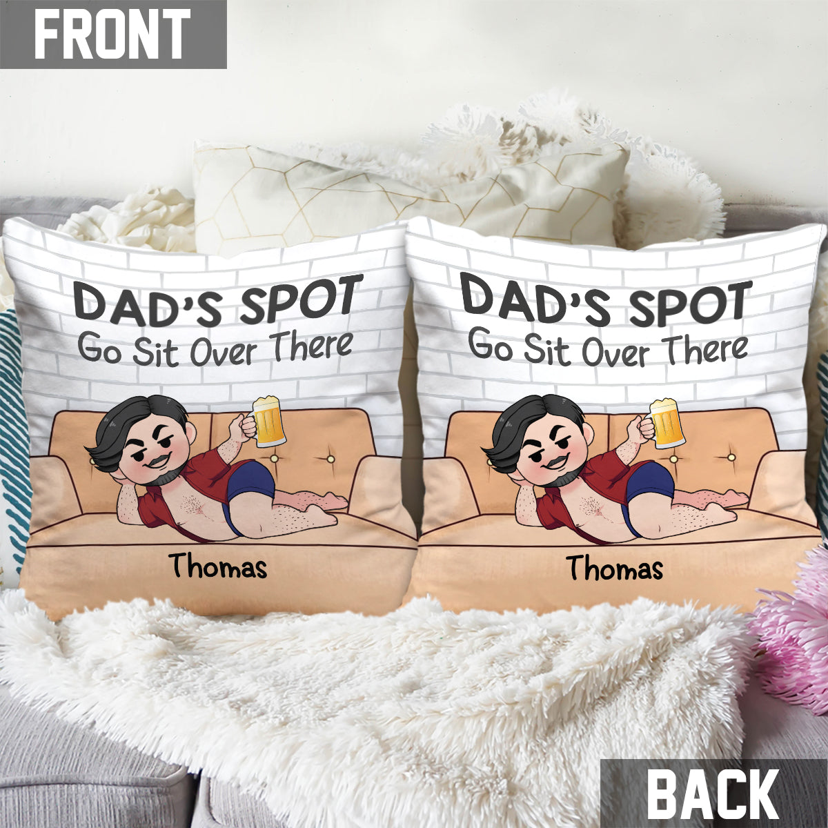 Papas Platz – Setz dich da drüben hin – Personalisiertes Vater-Kissen