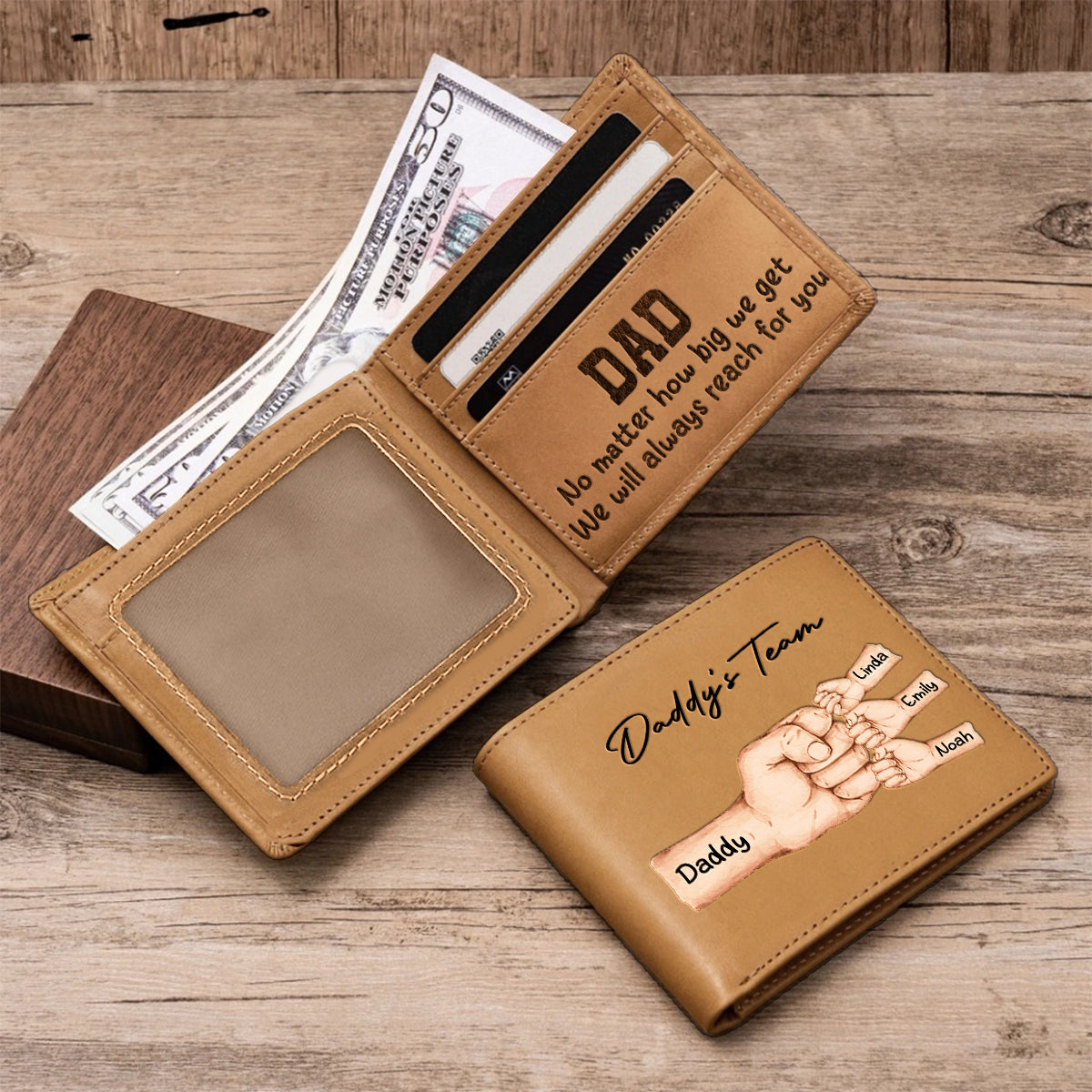 Together We're A Team - Personalized Father Leather Wallet