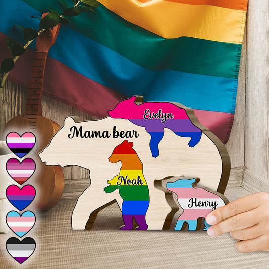 Stolze Mama Bär – Personalisiertes Holzpuzzle in Form eines Symbols der LGBT-Unterstützung