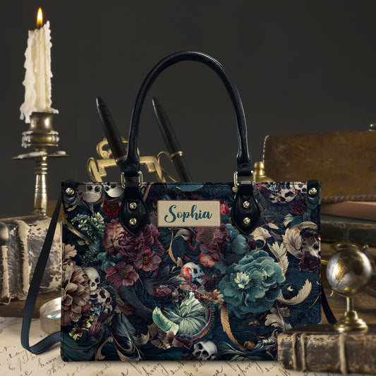 Skull & Flower - Personalized Skull Leather Handbag