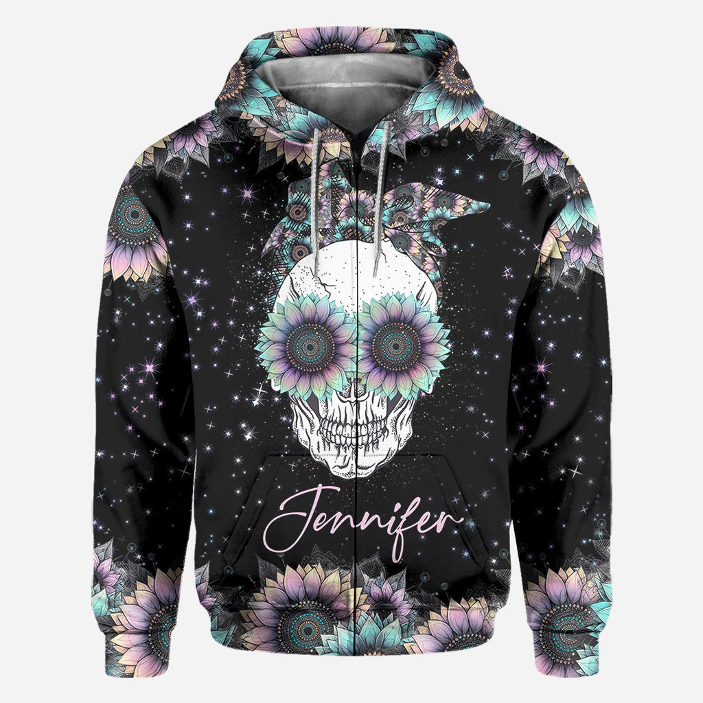 Zero F Given Pink Blue Sunflower - Personalisiertes Totenkopf-Shirt