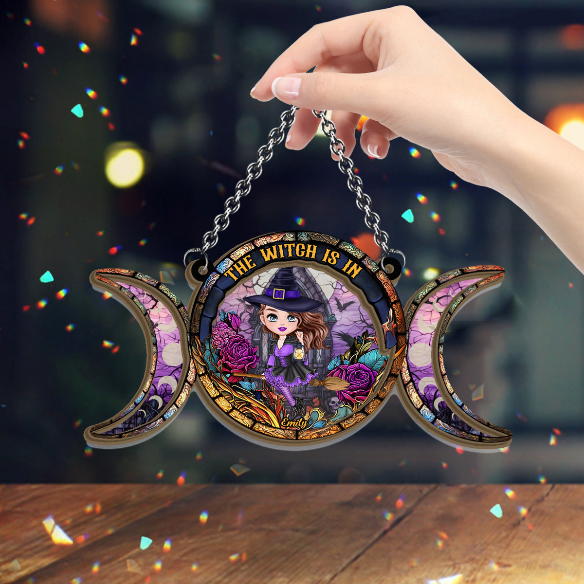 The Witch Is In - Personalized Witch 2 Layered Window Hanging Suncatcher