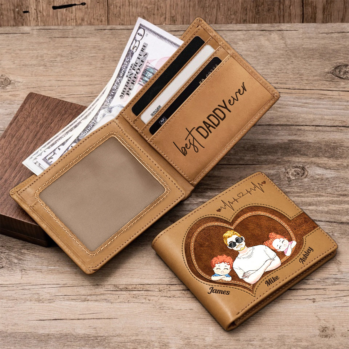 Der beste Papa aller Zeiten – Personalisierte Ledergeldbörse für Väter
