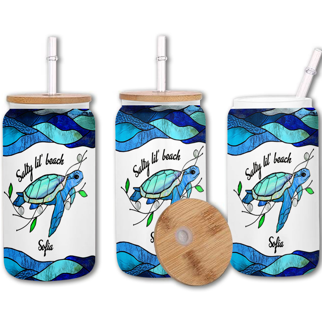 Salty Lil' Beach Blue Ocean Summer Vibes - Personalisierte Turtle Can Glas