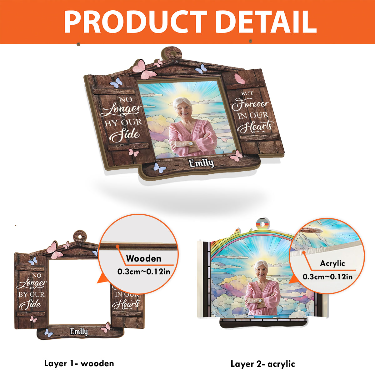 Never Forgotten - Personalized Memorial 2 Layered Window Hanging Suncatcher