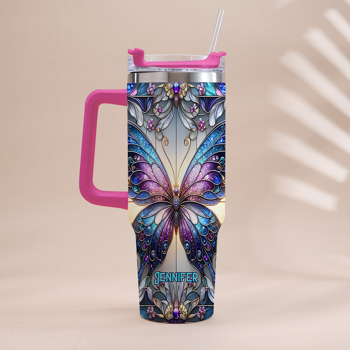 Love Butterflies - Personalized Butterfly Tumbler With Handle