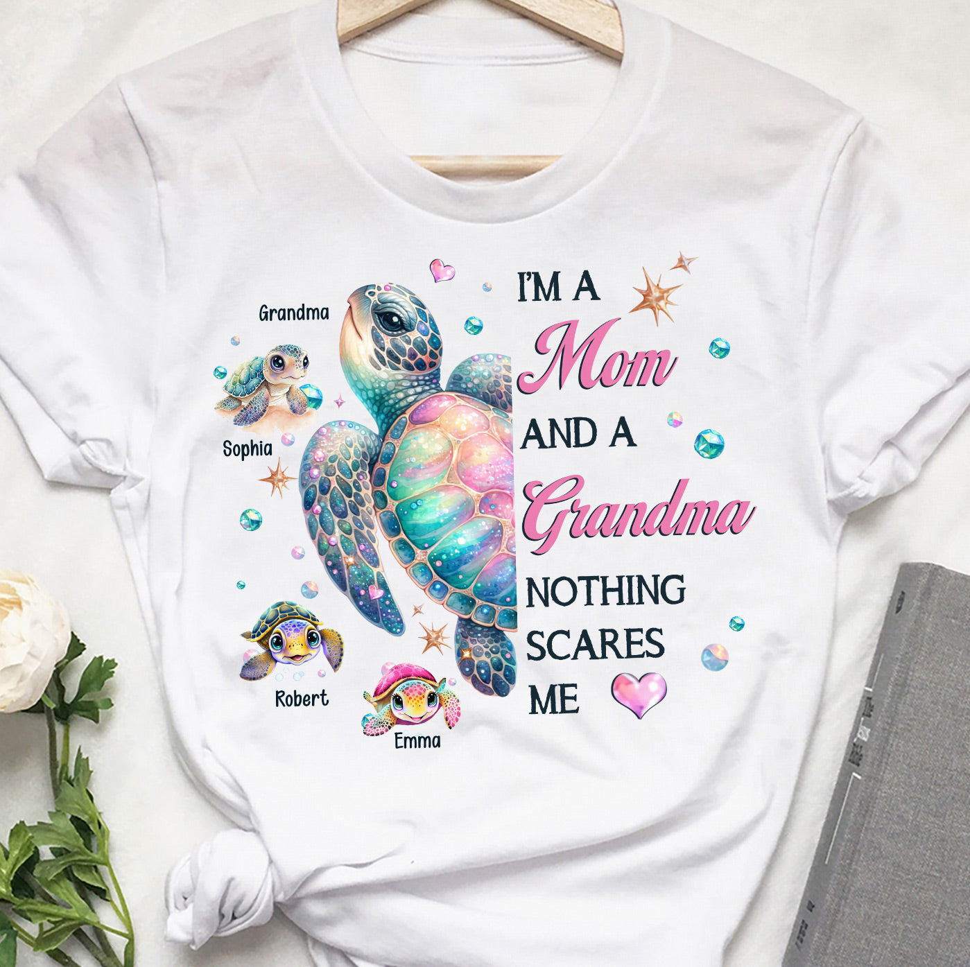 Nichts kann mir Angst machen – Oma Schildkröte – Personalisiertes Oma-T-Shirt und Hoodie
