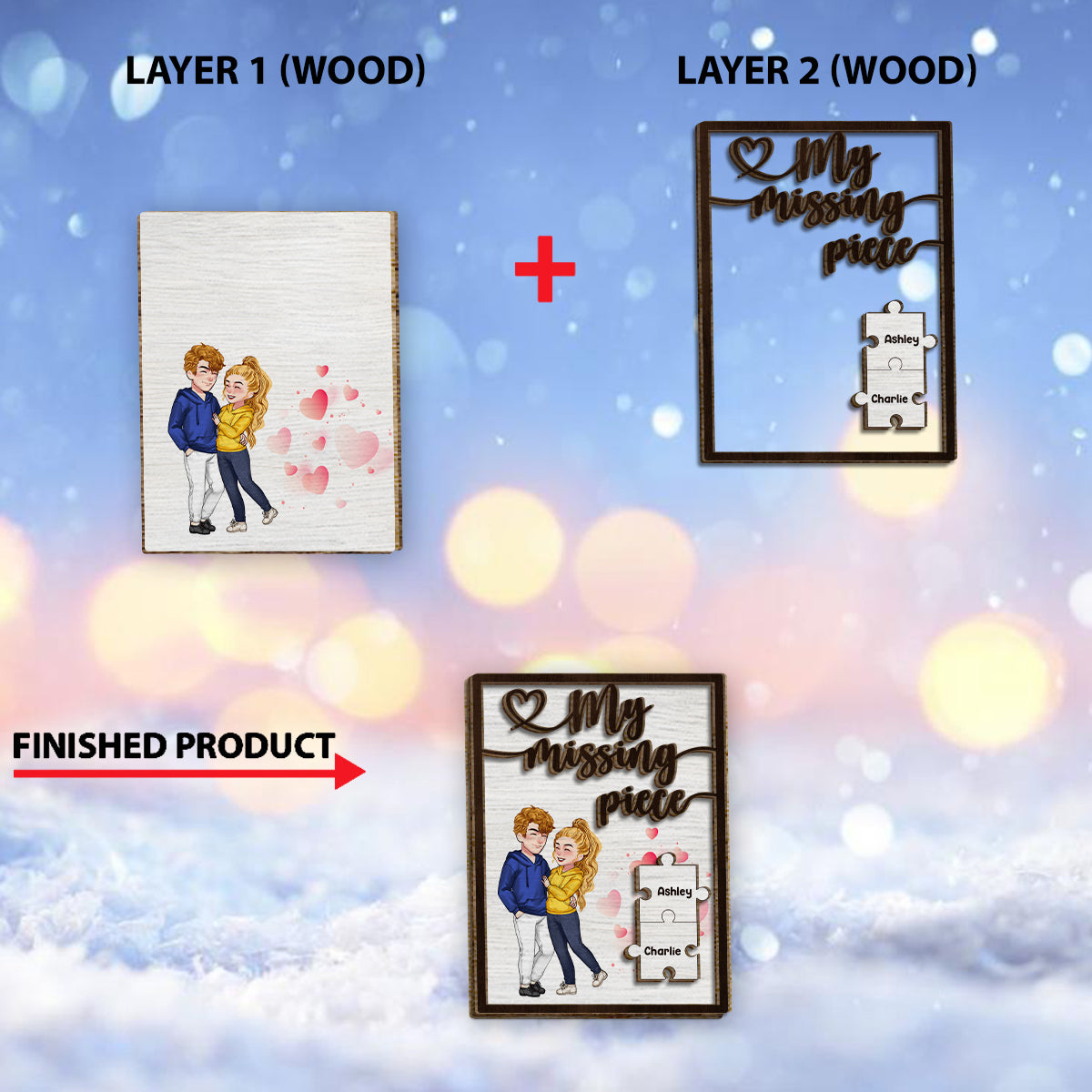 Mein fehlendes Puzzleteil – Personalisiertes zweilagiges Holzschild für Paare / Holzplakette