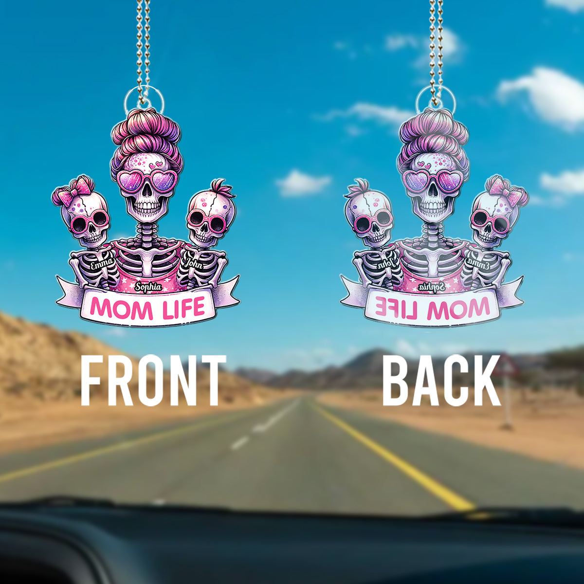 Mama-Leben – Personalisierter Totenkopf-Autoanhänger in individueller Form