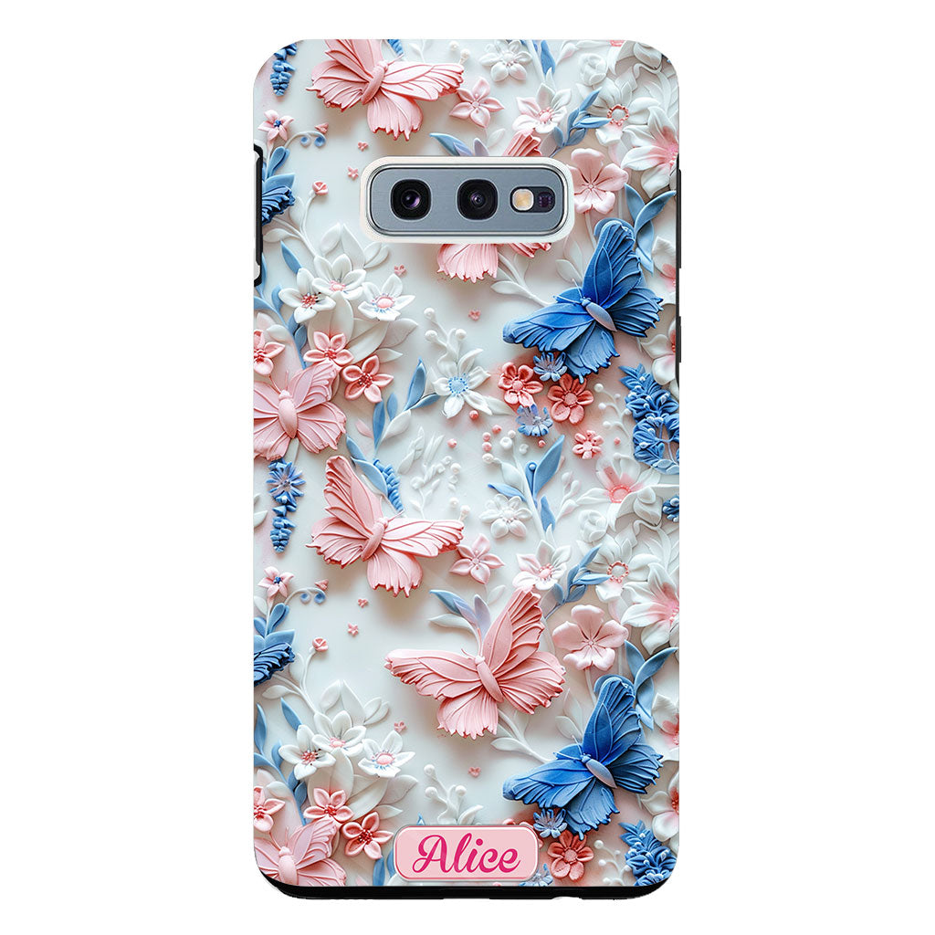 Rosa und blaue Schmetterlinge – Personalisierte transparente Schmetterlings-Handyhülle