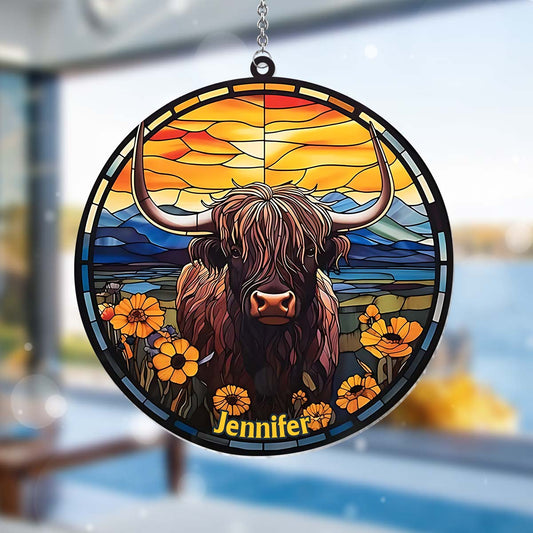 Liebe zum Hochlandrind – Personalisierter Fensterhänger-Sonnenfänger 