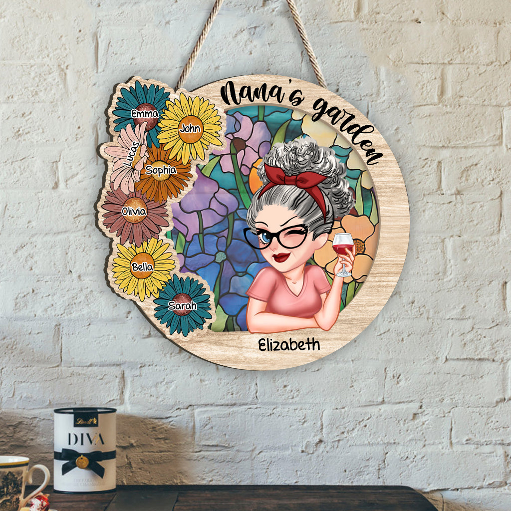 Omas Garten – Personalisiertes, individuell geformtes Holzschild „Oma“