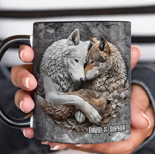 Wolfspaar – Personalisierte Tasse mit Wolfsmotiv