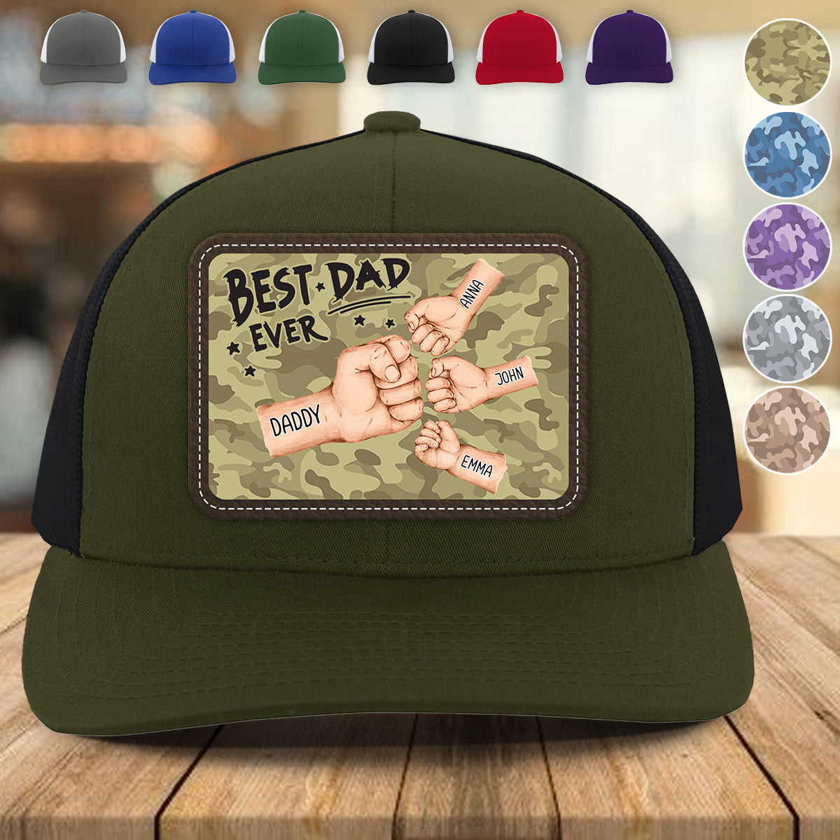 Bester Papa aller Zeiten – Personalisierte Ledermütze mit Vateraufnäher