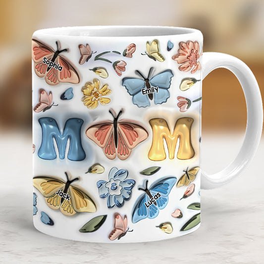 Mutter und Kinder Schmetterling - Personalisierte Muttertasse