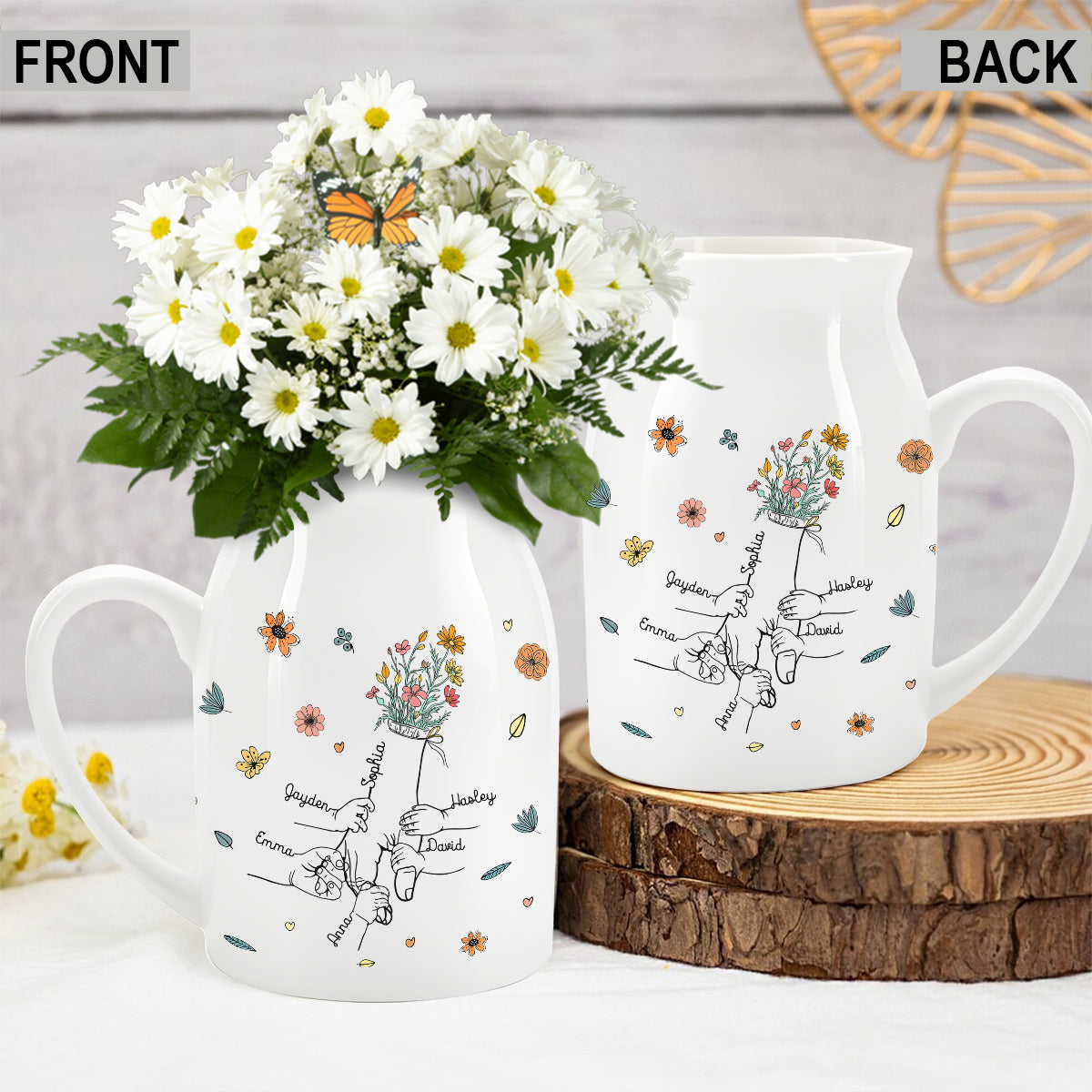 „Mamas Hand haltend“ – personalisierte Keramikvase für Mütter