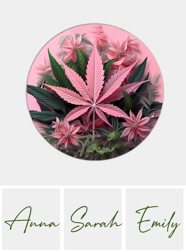 Pink In My Area - Personalisierter runder Teppich mit Unkrautmotiv