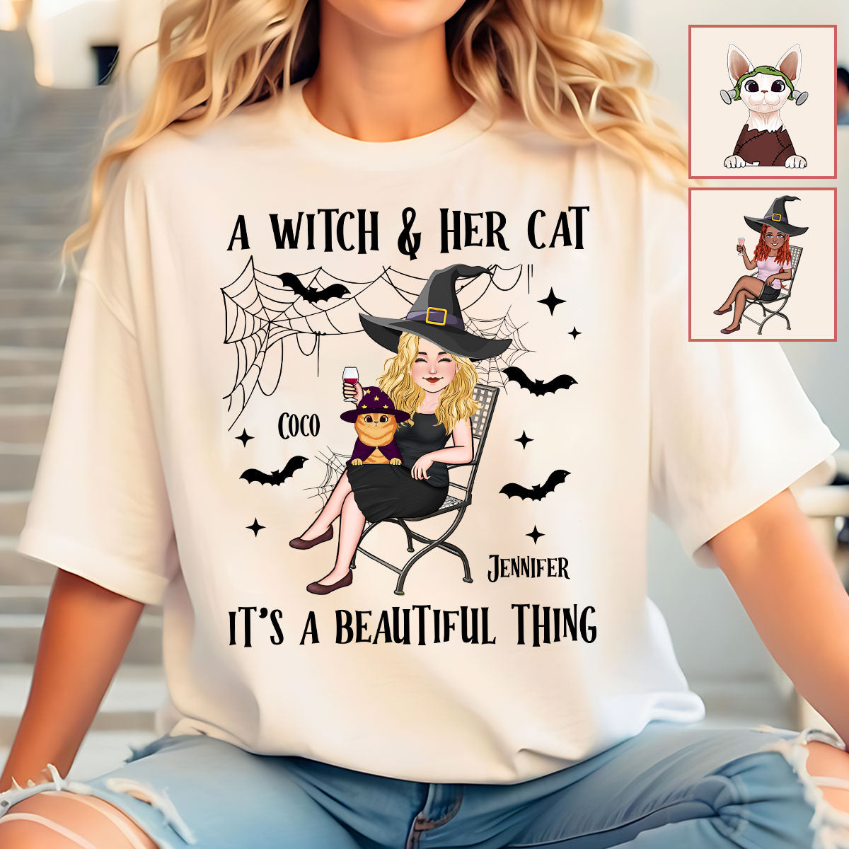 Eine Hexe und ihre Katze – Personalisiertes Hexen-T-Shirt und Hoodie