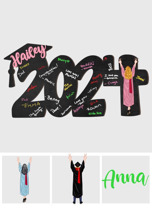 Gästebuchschild für die Abschlussfeier 2024 – Personalisiertes, individuell geformtes Holzschild zur Abschlussfeier