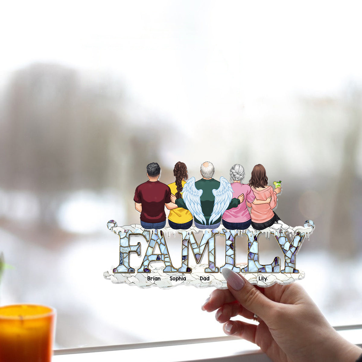 Familienweihnachten – Personalisierter Familien-Fensterhänger-Sonnenfänger als Ornament 