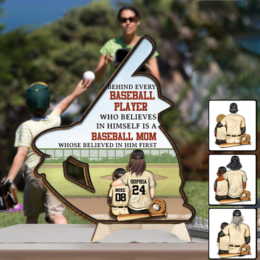 Baseball-Mama/Papa ​​– Personalisiertes Baseball-Holzschild (2-lagig)