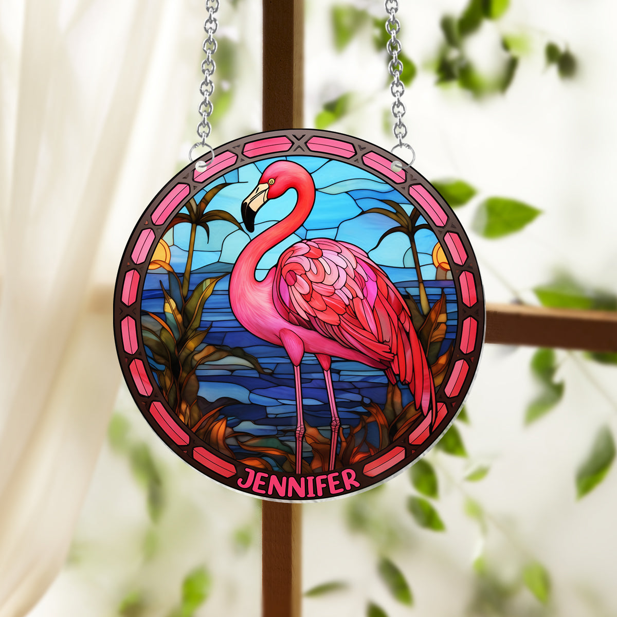 Love Flamingos - Personalized Flamingo Window Hanging Suncatcher Ornament
