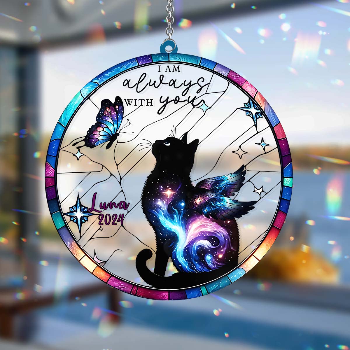 Ich bin immer bei dir – Personalisierter Katzen-Fensterhänger