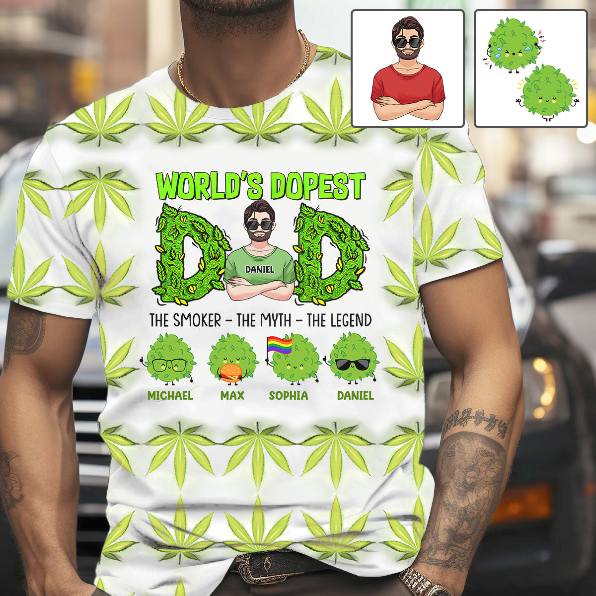 Der coolste Papa der Welt – personalisiertes T-Shirt mit Weed-Aufdruck