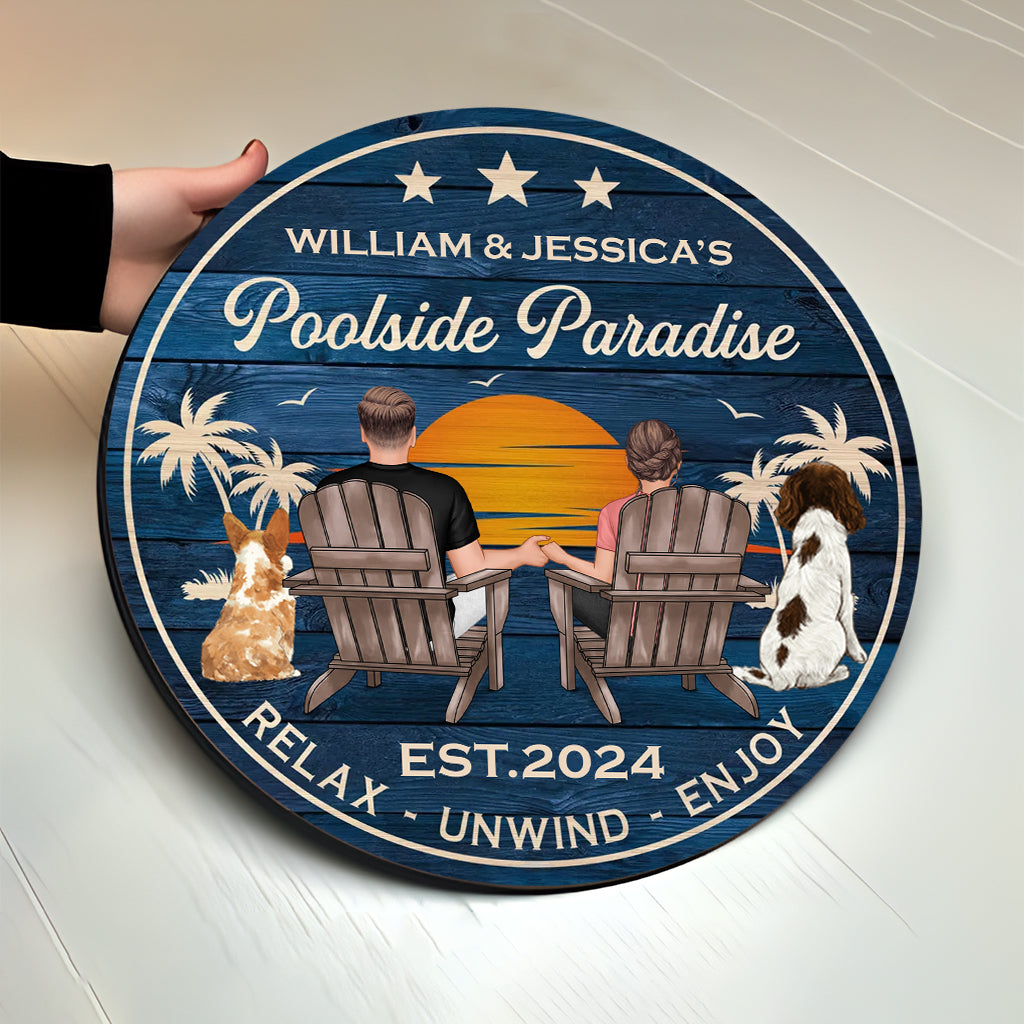 Pooside Paradise - Personalized Round Wood Sign