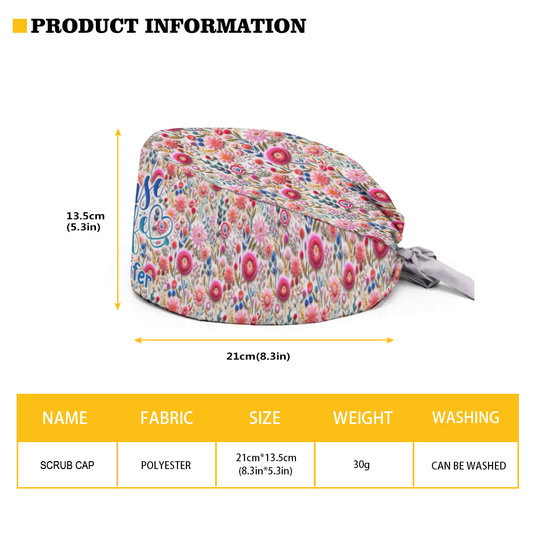 Krankenschwester-Look mit Blumenmuster – Personalisierte OP-Haube für Krankenschwestern