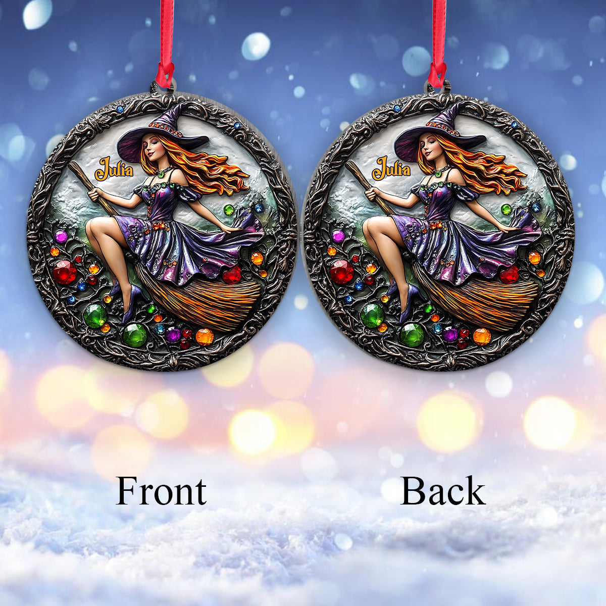 Wunderschöne Hexe – Personalisierter Hexen-förmiger Aluminium-Anhänger (beidseitig bedruckt)