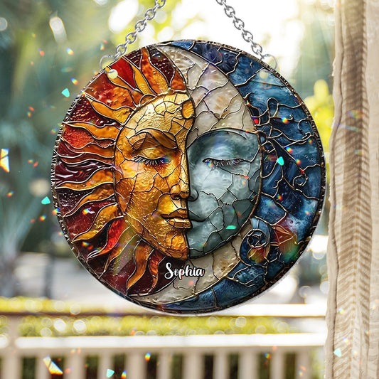 Lebe nach der Sonne, liebe den Mond – Personalisierter Hippie-Fensterhänger mit Sonnenfänger 