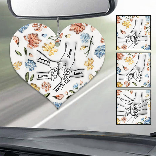 Aufblasbare Hände mit Blumenmuster halten – personalisierter Autoanhänger für Oma