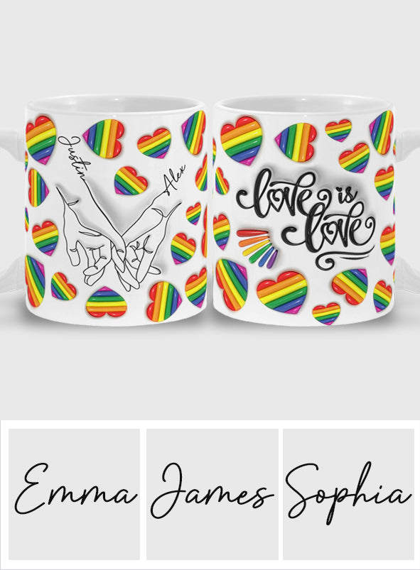 Liebe ist Liebe – Personalisierte Tasse mit Strichzeichnungen von Händen zur Unterstützung der LGBTQ+-Community