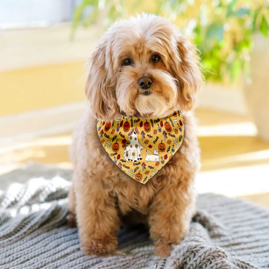 Niedliches Geisterhund-Kürbis-Geist-Fledermaus-Personalisiertes Hundehalstuch