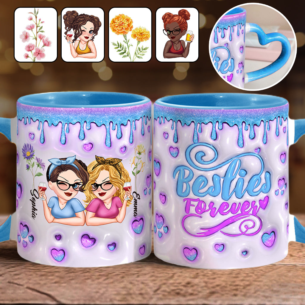 Für immer beste Freundinnen – Wunderschöne Geburtsmonatsblume – Personalisierte Tasse mit Herzgriff für beste Freundinnen