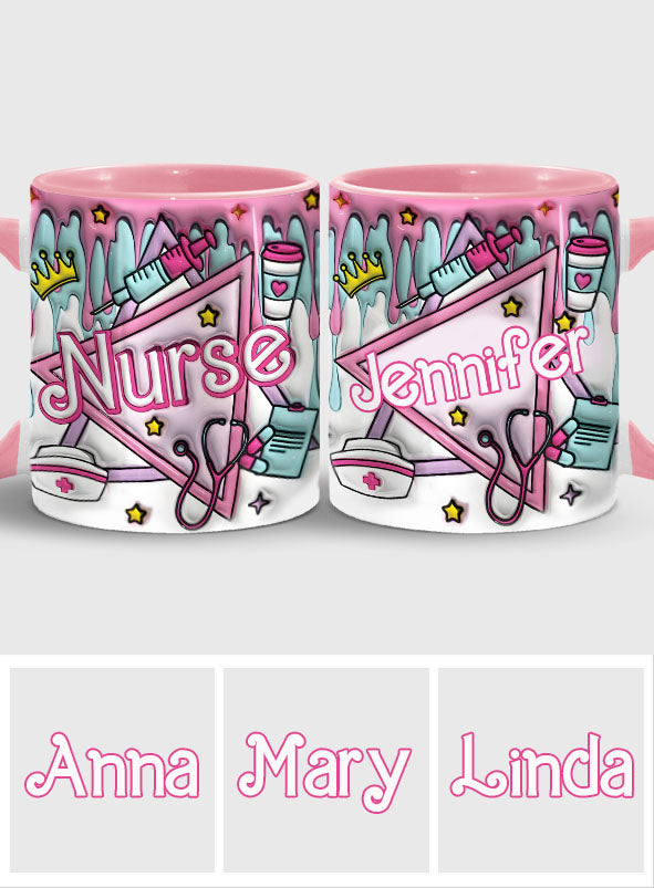 Krankenschwester-Puppe in Rosa - Personalisierte Tasse mit Krankenschwester-Motiv