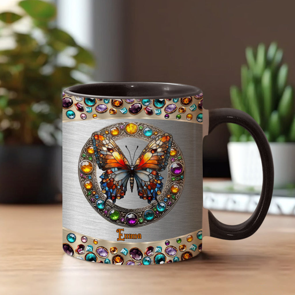 Stained Glass Beauty - Personalized Butterfly Accent Mug