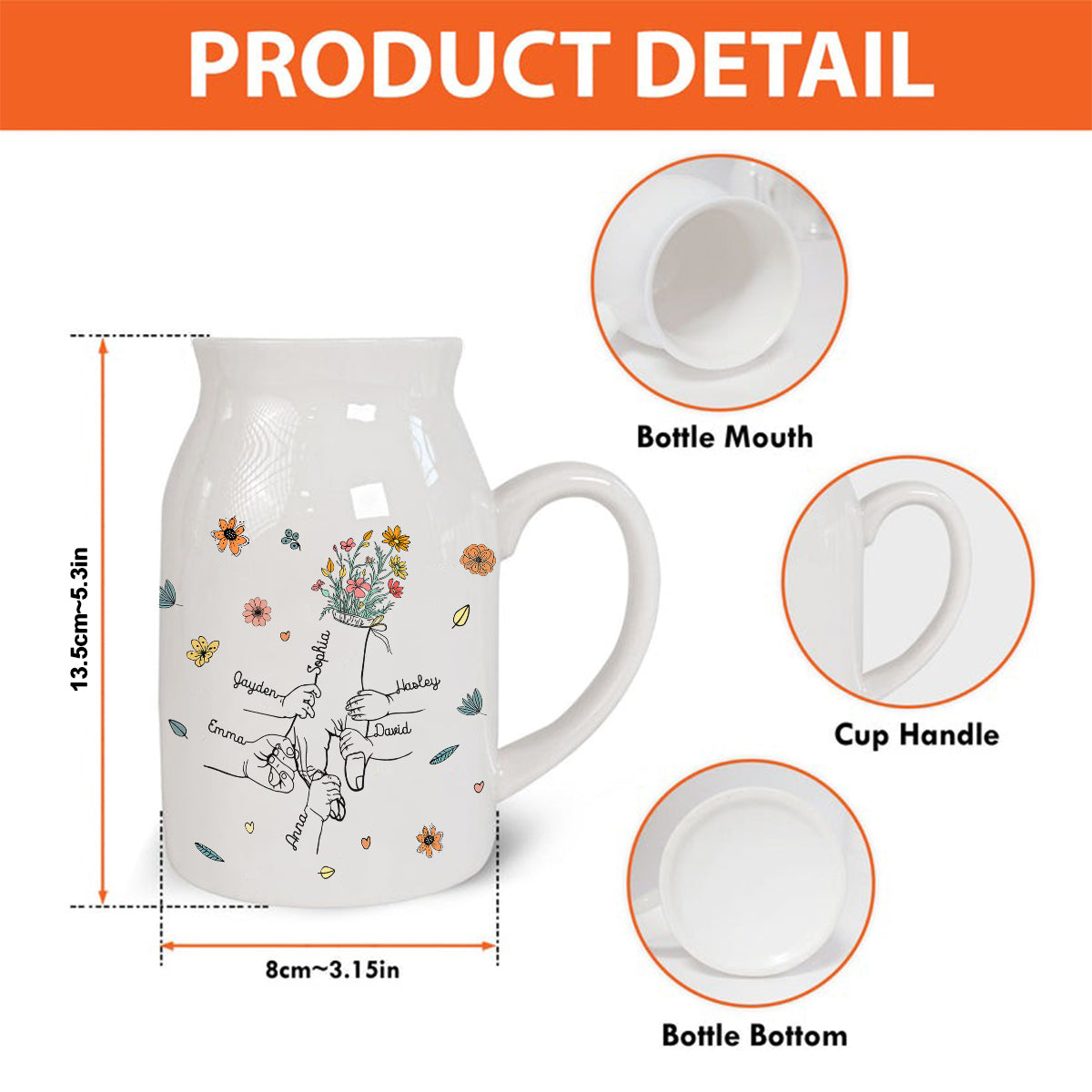 „Mamas Hand haltend“ – personalisierte Keramikvase für Mütter