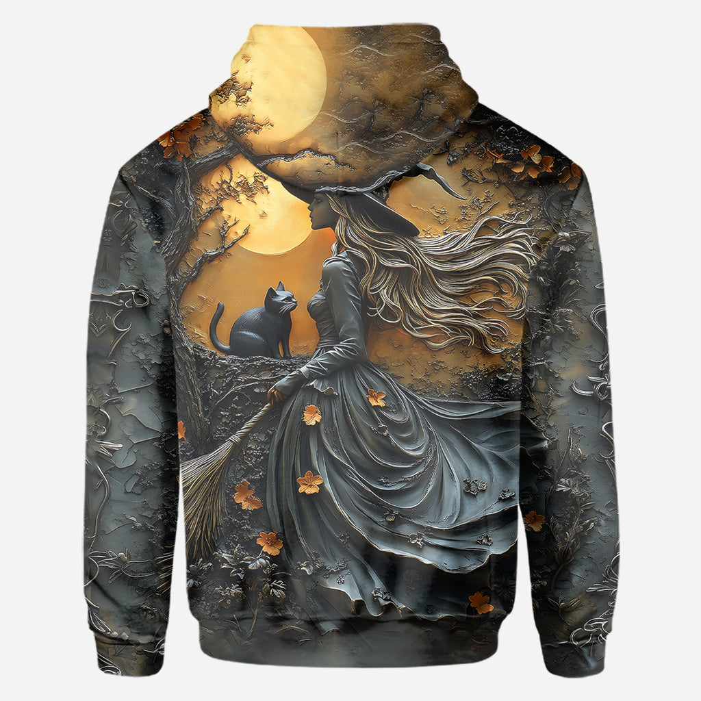 Wunderschöne Hexe und ihre schwarze Katze – personalisiertes Hexen-Shirt