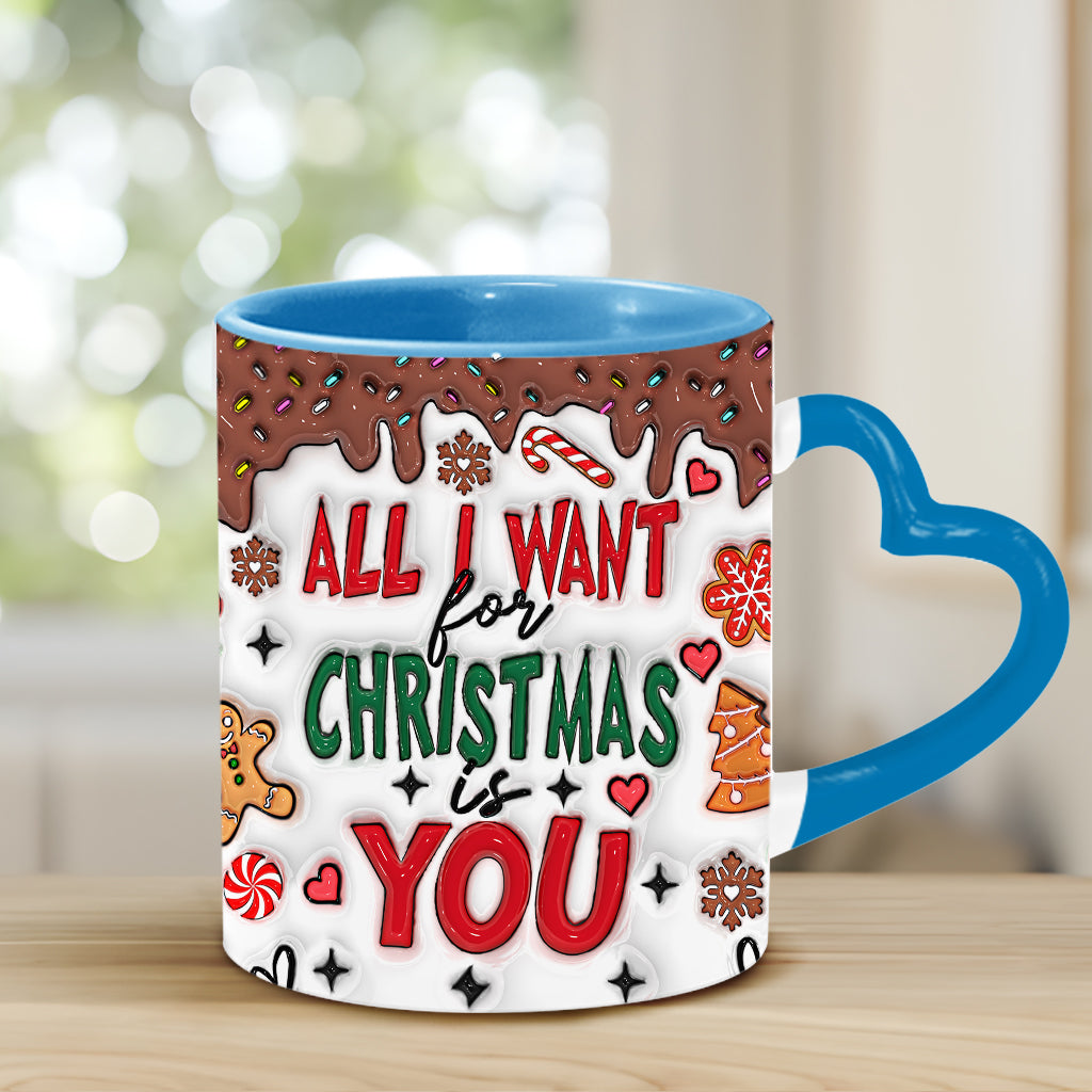 Alles, was ich mir zu Weihnachten wünsche, bist du – Personalisierte Tasse mit Herzgriff für Paare