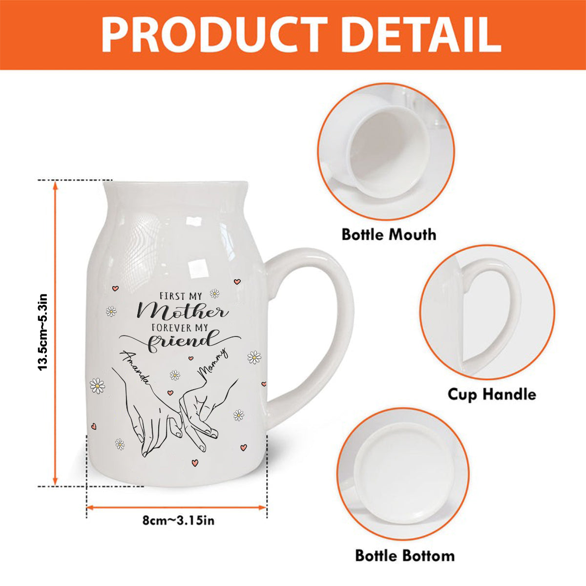 Erst meine Mutter, für immer meine Freundin – personalisierte Keramikvase für Mutter