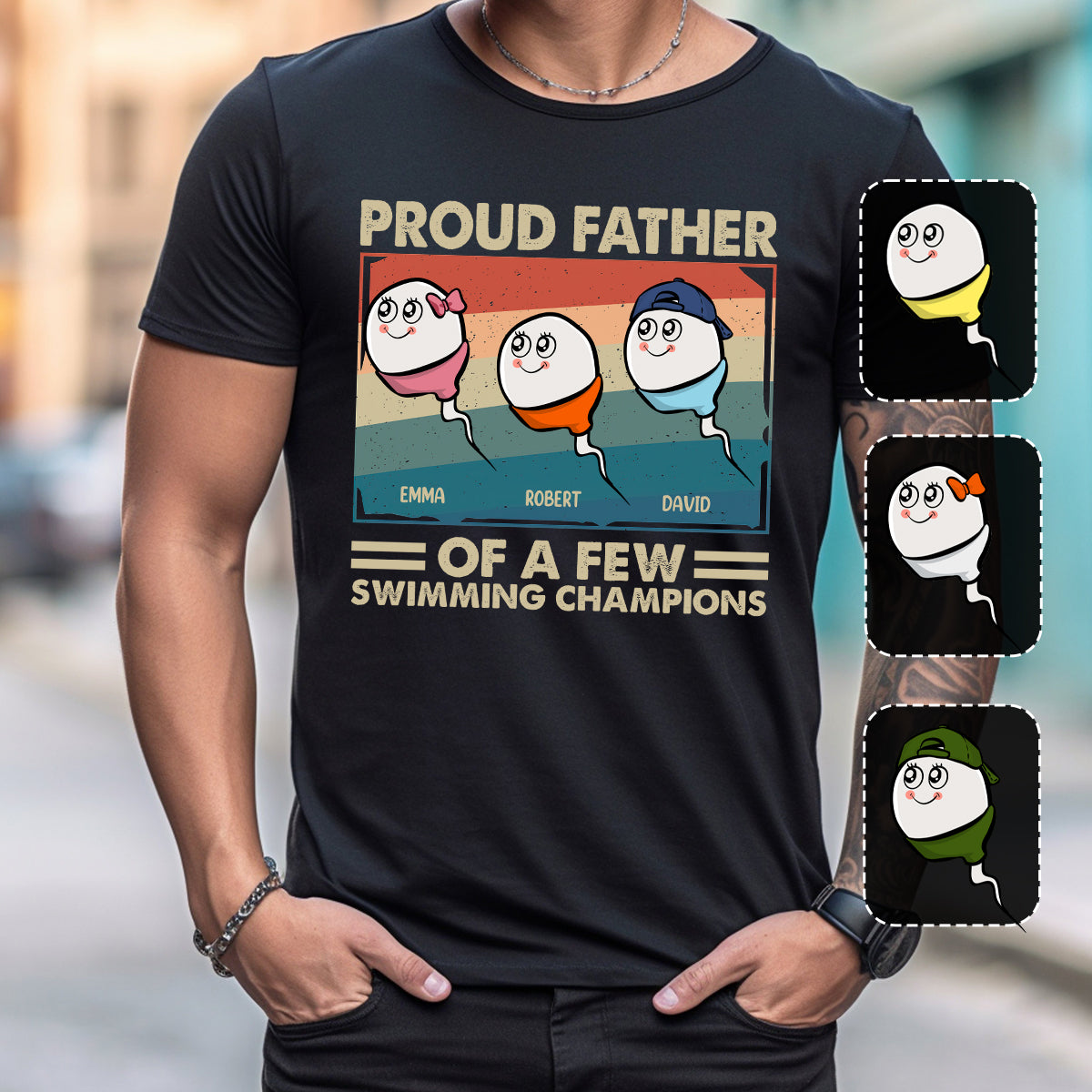 Stolzer Vater und Mutter mehrerer Schwimmmeister – Personalisiertes Vater-T-Shirt und Hoodie