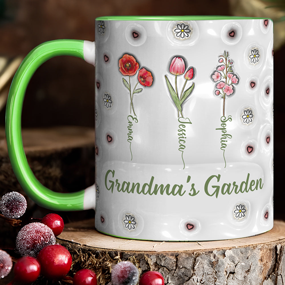 Geburtsmonatsblumen aus Omas Garten – Personalisierte Tasse mit Oma-Motiv