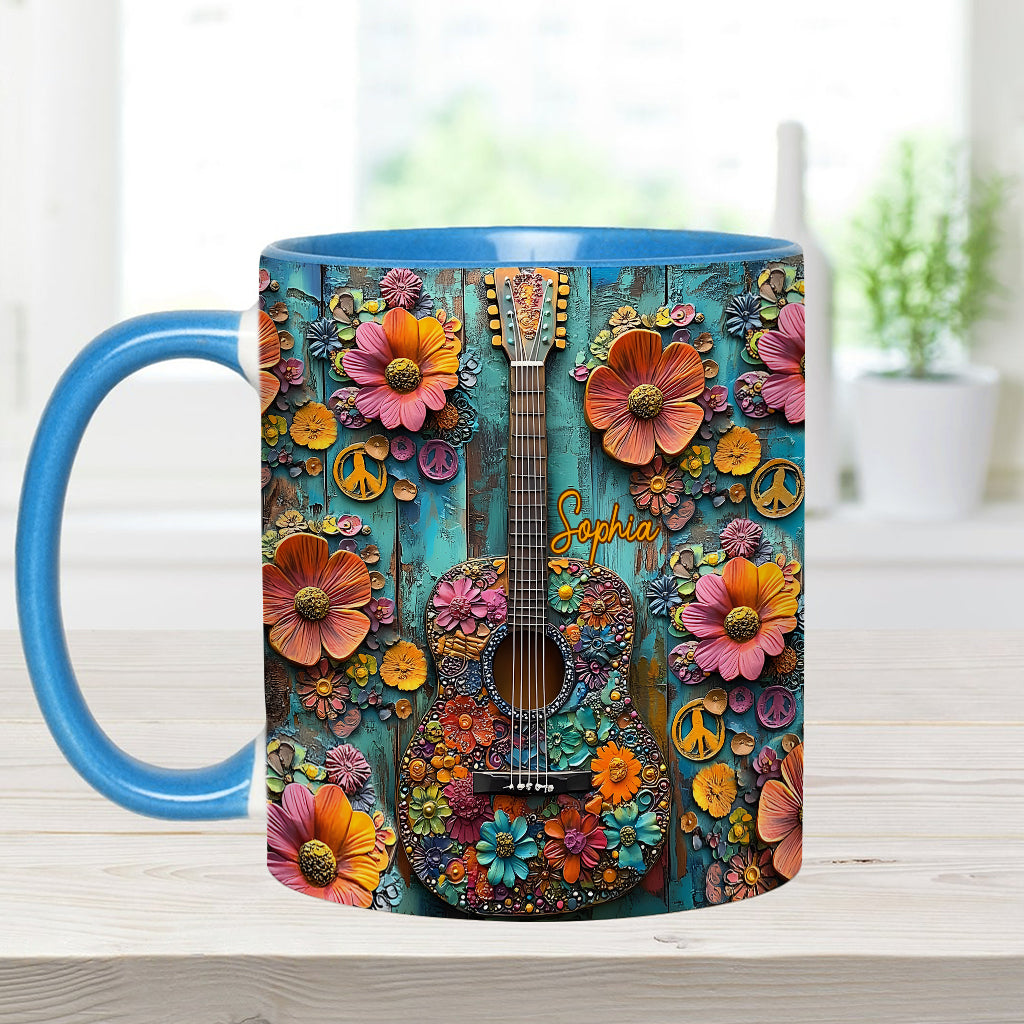 Vintage-Hippie-Gitarre – Personalisierter Hippie-Akzentbecher