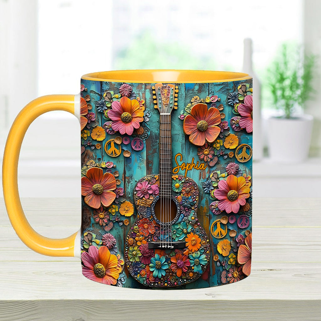 Vintage-Hippie-Gitarre – Personalisierter Hippie-Akzentbecher