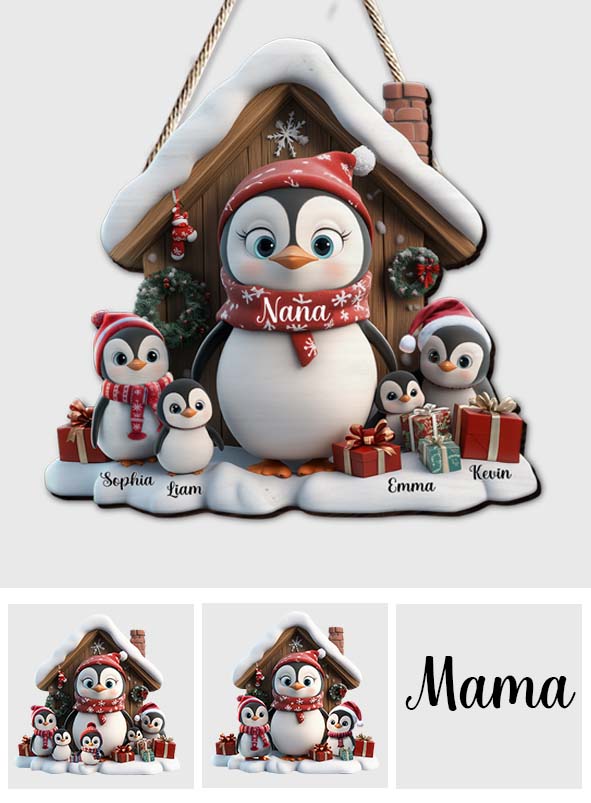 Beliebiger Titel: Niedlicher Pinguin – Personalisiertes Holzschild in individueller Form für Oma