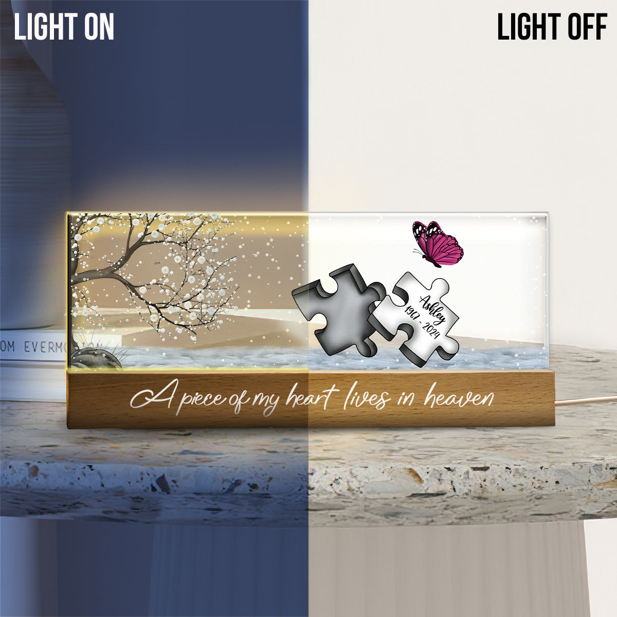 A Piece Of My Heart Lives In Heaven - Personalized Memorial Custom LED Night Light