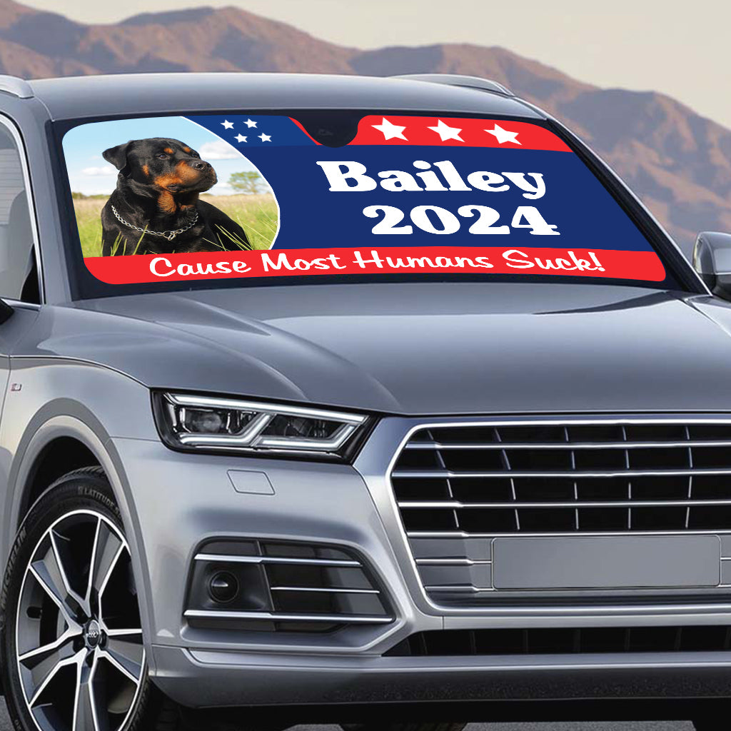 Die meisten Menschen sind doof! Wählt Haustiere – personalisierter Sonnenschutz fürs Auto mit Hund